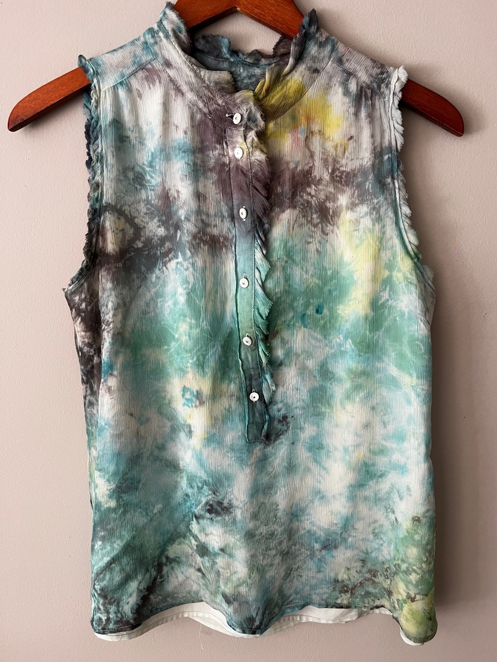 J. Crew Tie-Dye Sleeveless Button-Front Camisole in Blue, Green, Yellow